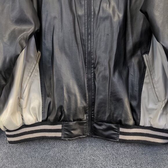 Steve & Barry's Men's Full Zip PVC Leather Varsity Jacket Black Gray XXL Baller - Picture 3 of 16